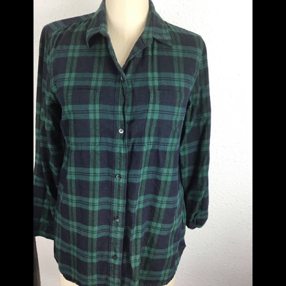 Madewell classic green plaid button Up Blouse SM
